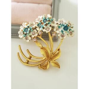 Vintage Enamel and Rhinestone Floral Bouquet Brooch